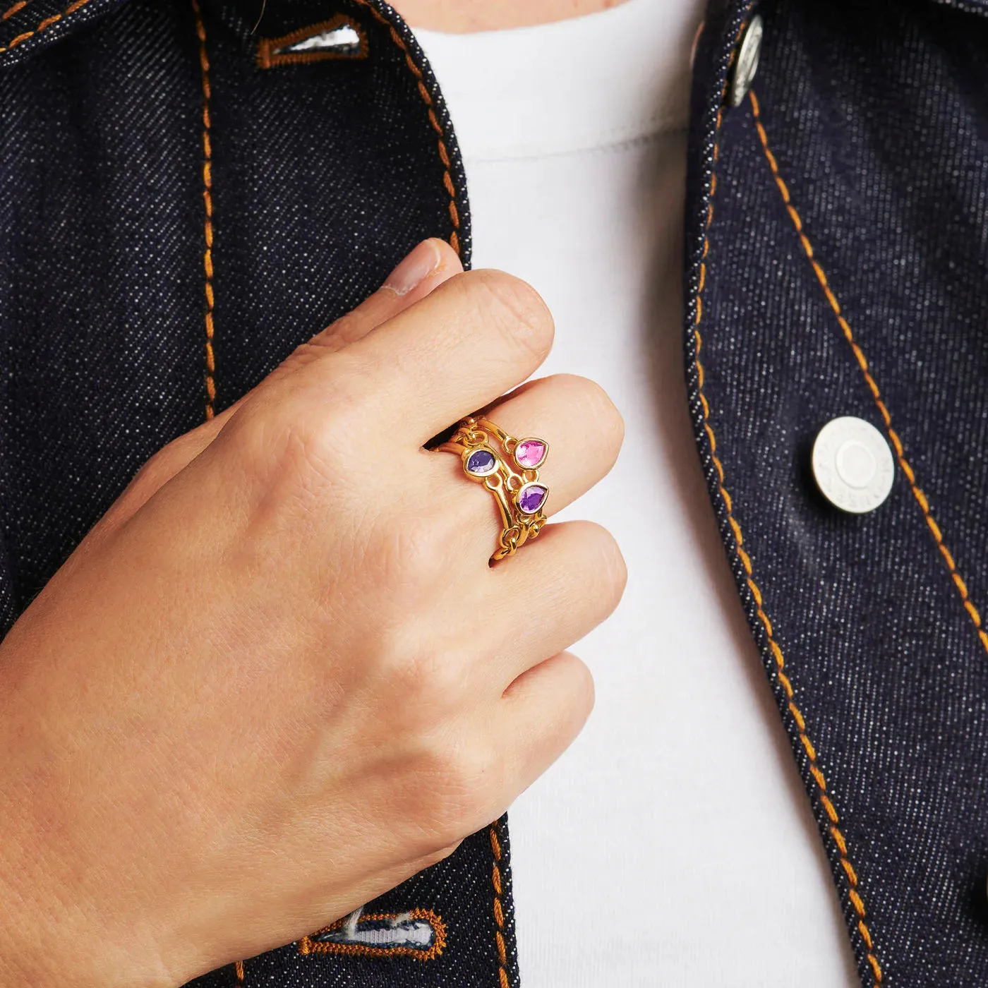 Signature Pink Sapphire Pear Stack Rings