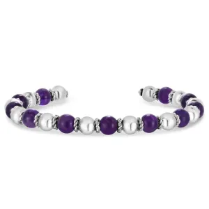 Silver & Amethyst Italian Cable Bead Cuff