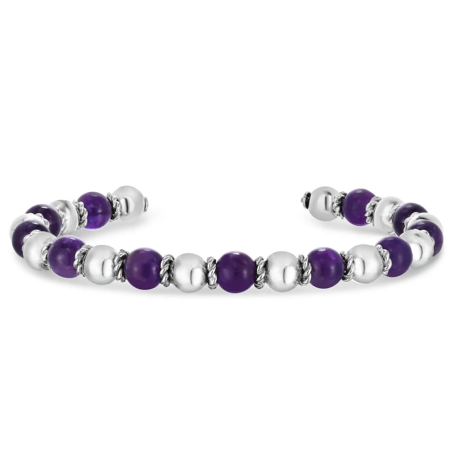 Silver & Amethyst Italian Cable Bead Cuff