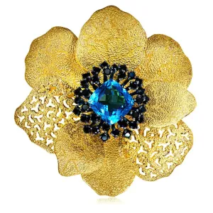 Silver Coronaria Brooch/Pendant with Blue Topaz, Spinel