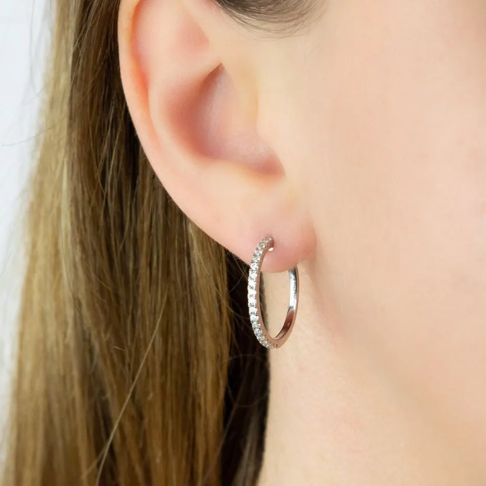 Silver Cubic Zirconia 3-4 Hoop Earrings