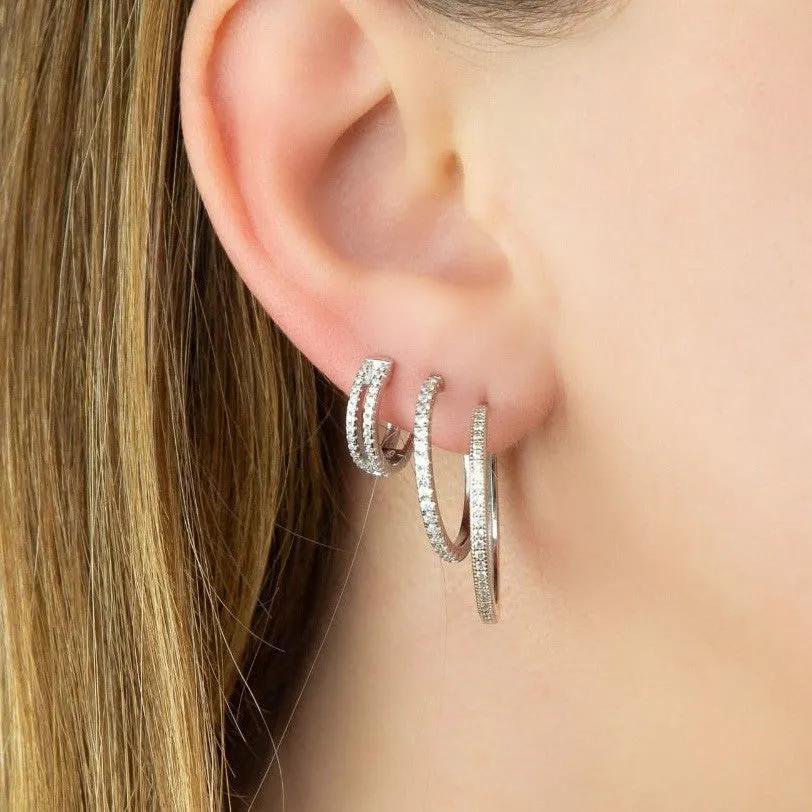 Silver Cubic Zirconia 3-4 Hoop Earrings