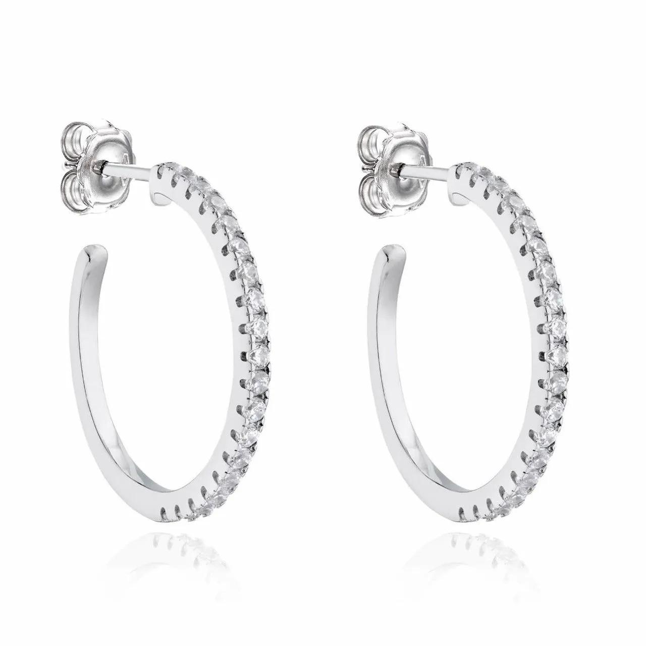 Silver Cubic Zirconia 3-4 Hoop Earrings