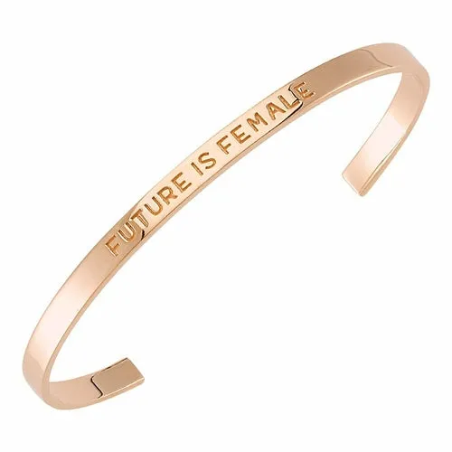 Silver Engraved Future is Female Cuff Bracelet - Handmade 925 Sterling Silver Jewelry for Women