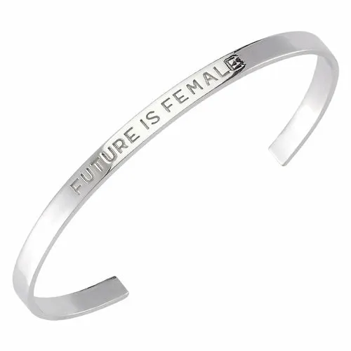Silver Engraved Future is Female Cuff Bracelet - Handmade 925 Sterling Silver Jewelry for Women