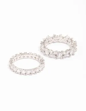 Silver Flower Double Band Stack Ring