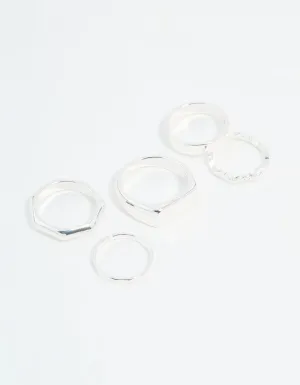 Silver Hexagon & Signet Rings 5-Pack