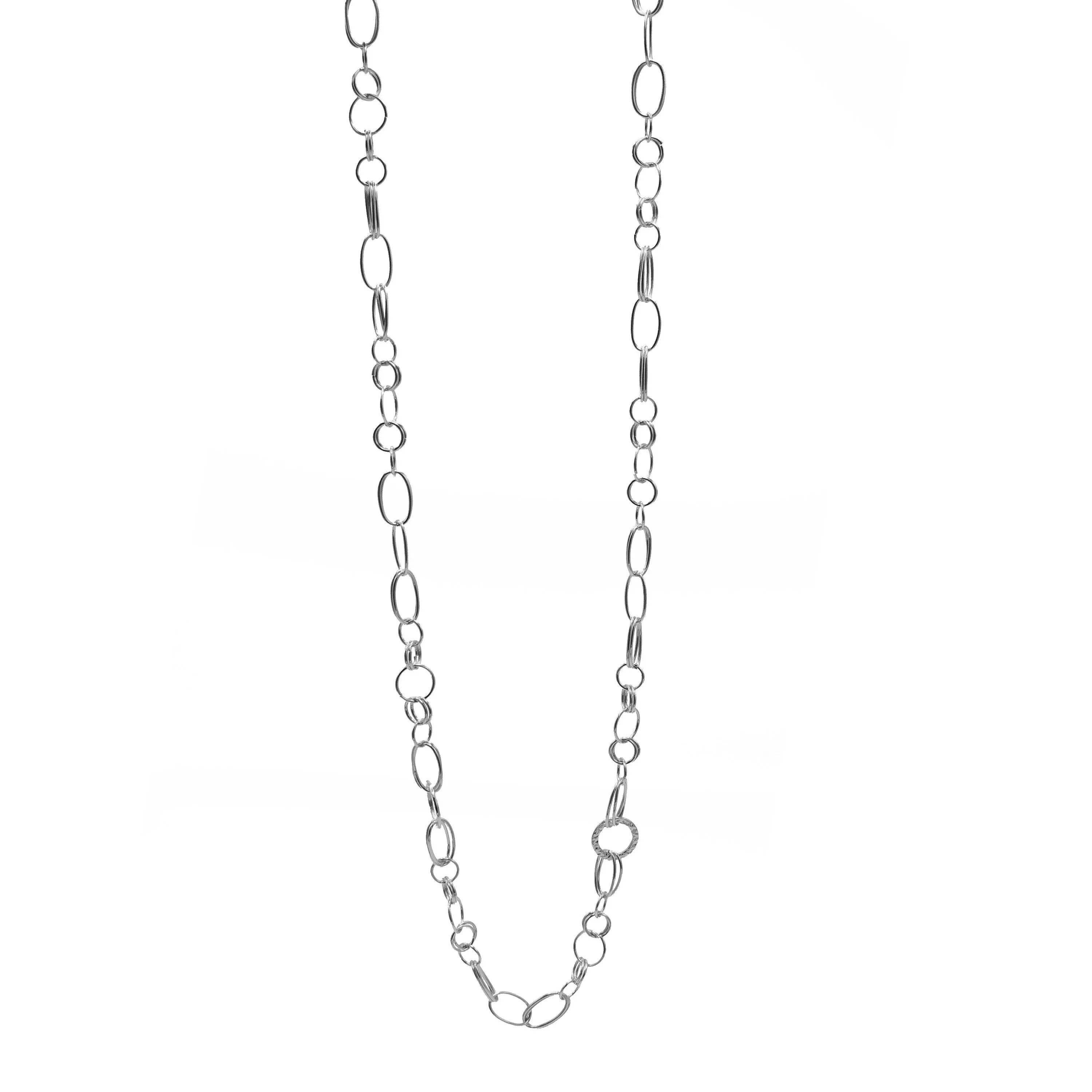 SILVER LINK CHAIN LONG NECKLACE#SQGN20010301S (IH15)