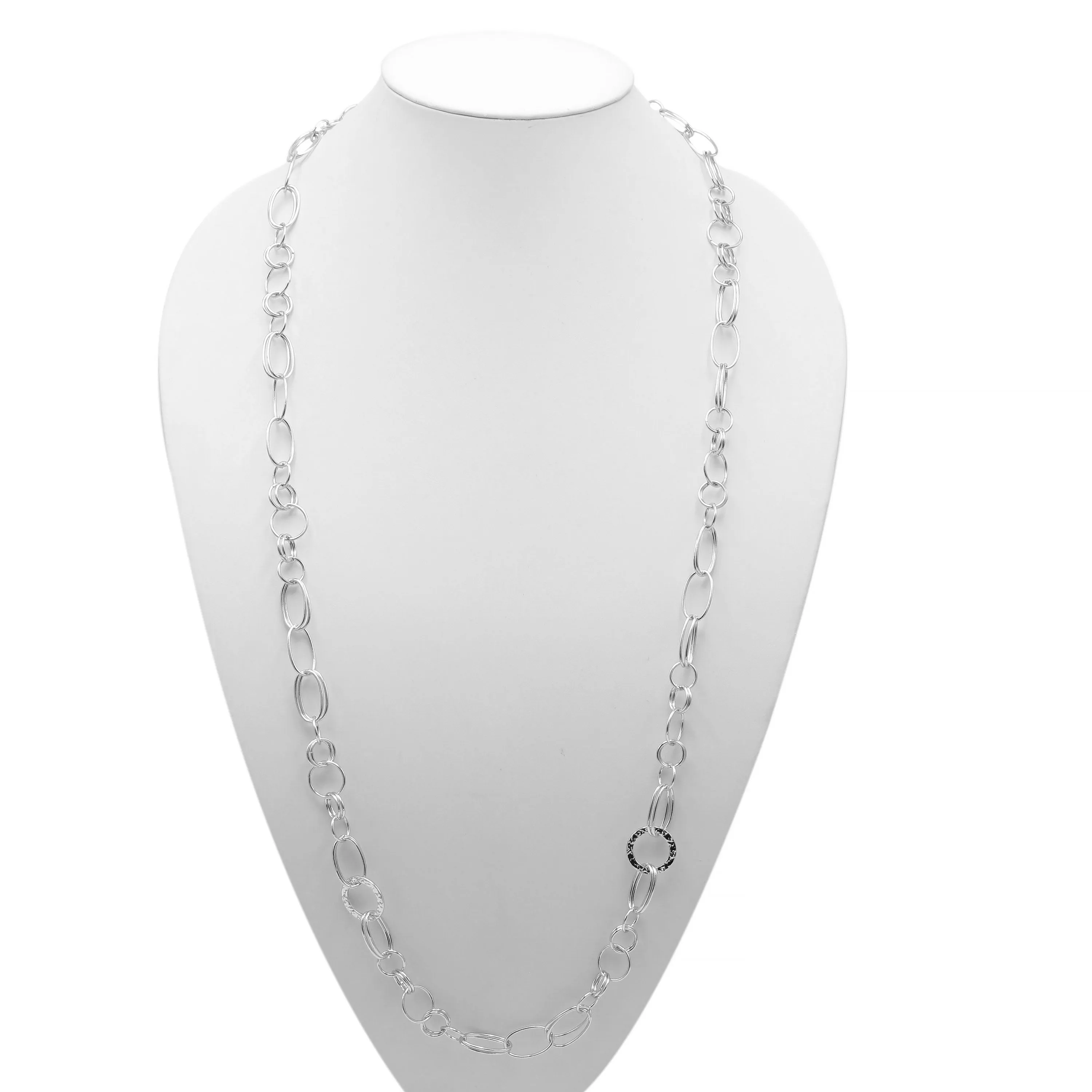 SILVER LINK CHAIN LONG NECKLACE#SQGN20010301S (IH15)