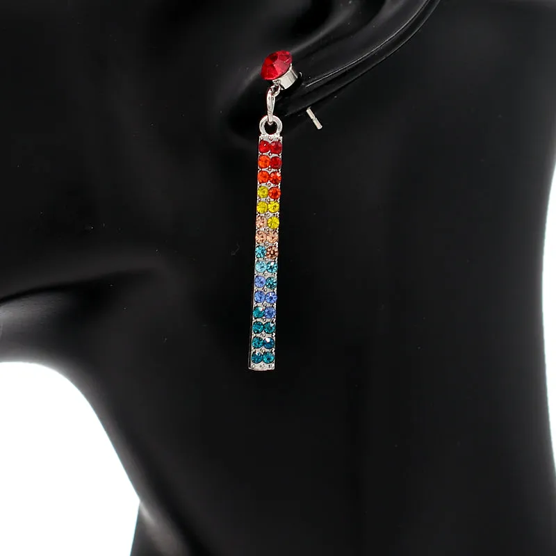 Silver Multicolor Pave Rhinestone Drop Earrings
