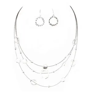 SILVER OPEN ROUND BEADS LAYER NECKLACE & EARRINGS SET  #ADX6407297 (SHBC8)