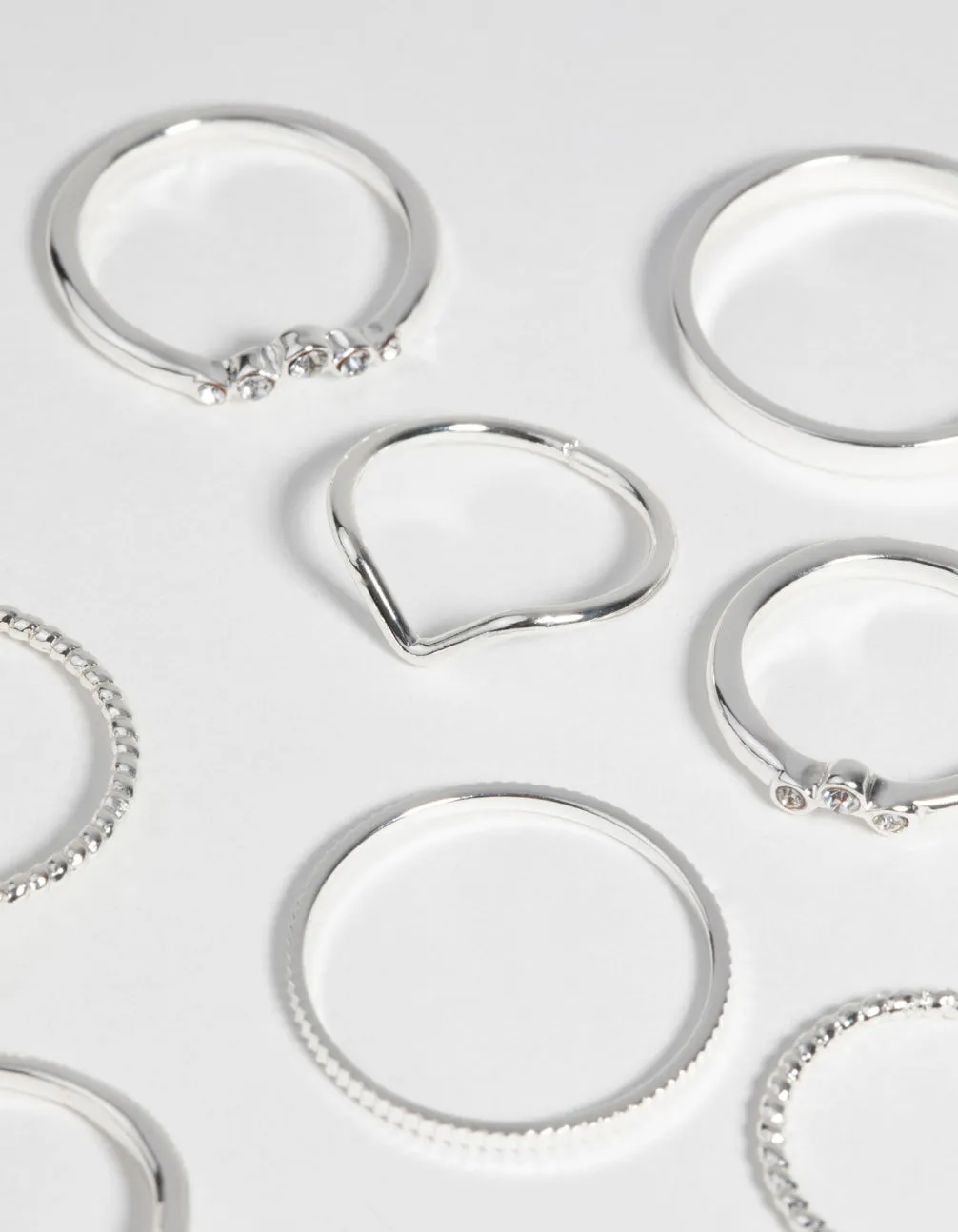 Silver Pearl & Diamante Ring 9-Pack