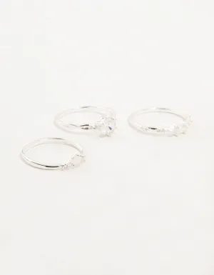 Silver Plated Cubic Zirconia Stacking Rings 3-Pack