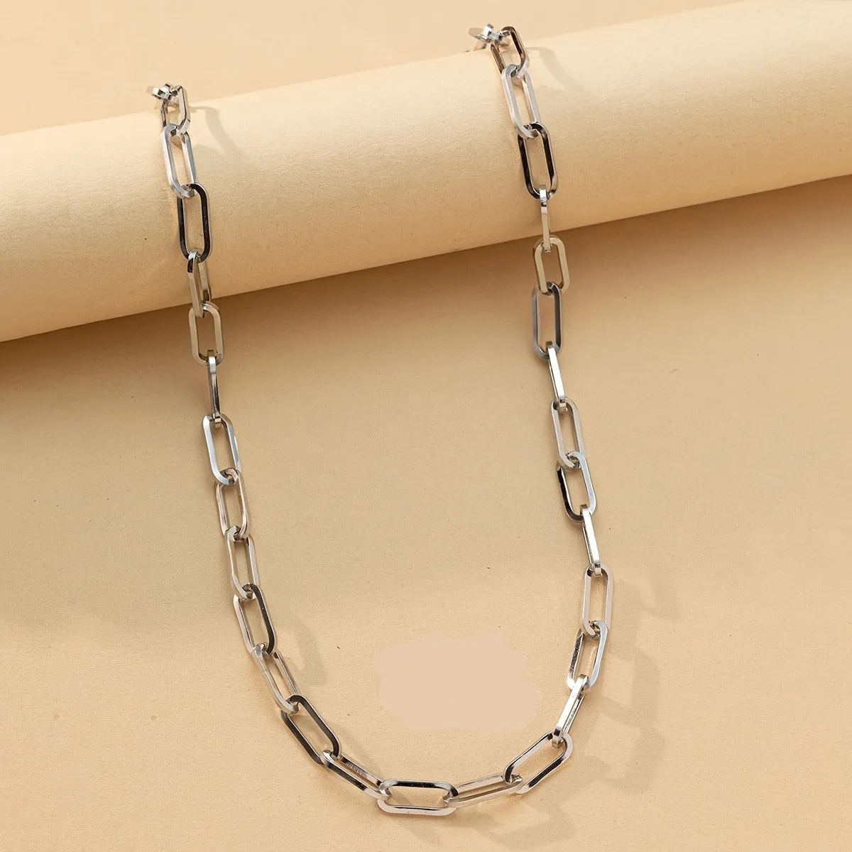 Silver Stainless Steel Square Line Chunky Necklace Chain Link Paperclip Jewelry