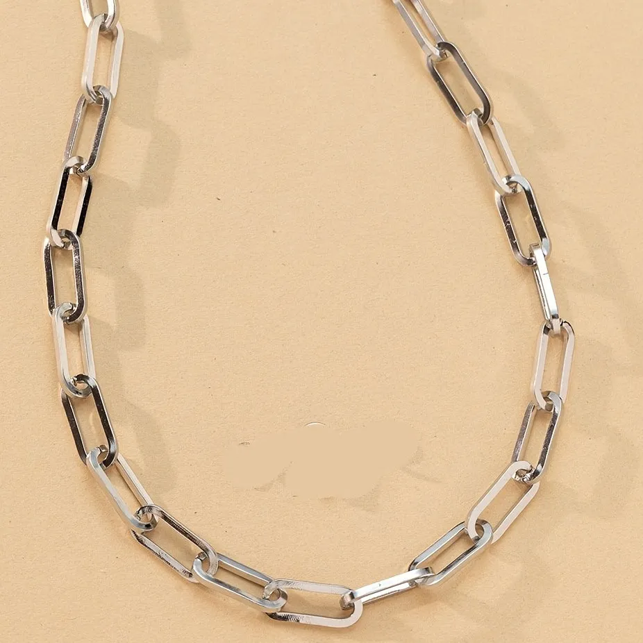 Silver Stainless Steel Square Line Chunky Necklace Chain Link Paperclip Jewelry