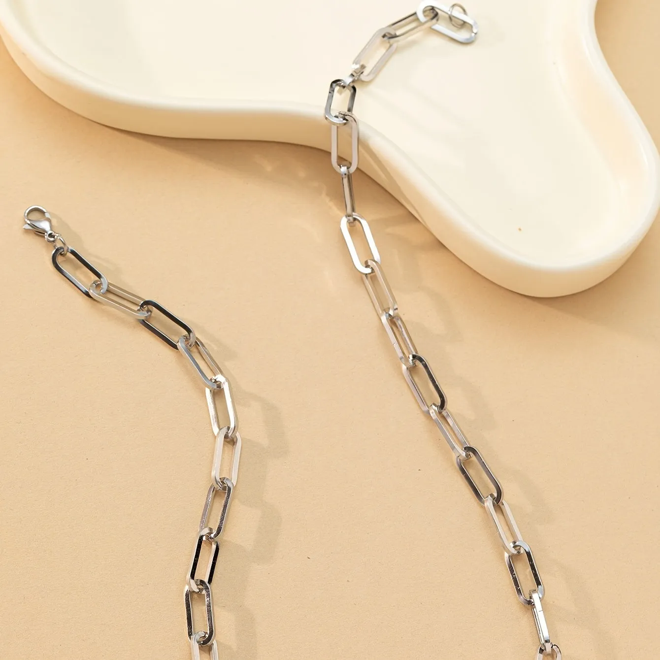 Silver Stainless Steel Square Line Chunky Necklace Chain Link Paperclip Jewelry