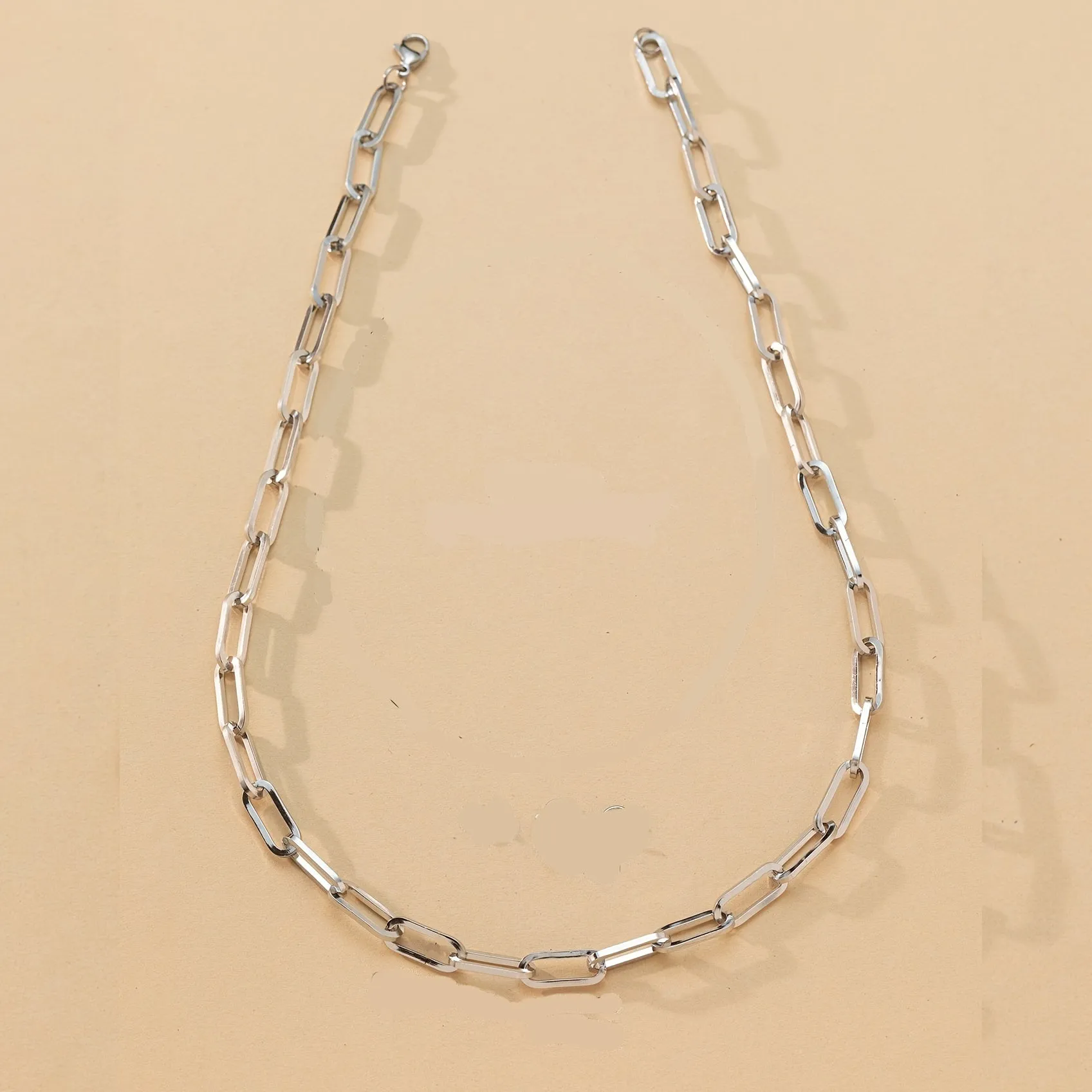 Silver Stainless Steel Square Line Chunky Necklace Chain Link Paperclip Jewelry