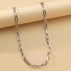 Silver Stainless Steel Square Line Chunky Necklace Chain Link Paperclip Jewelry