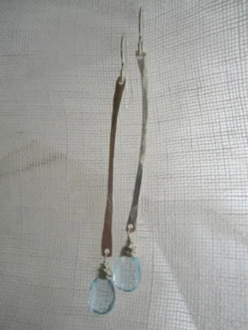 Simon & LuLu Long Sterling Silver Bar Earrings with Blue Topaz