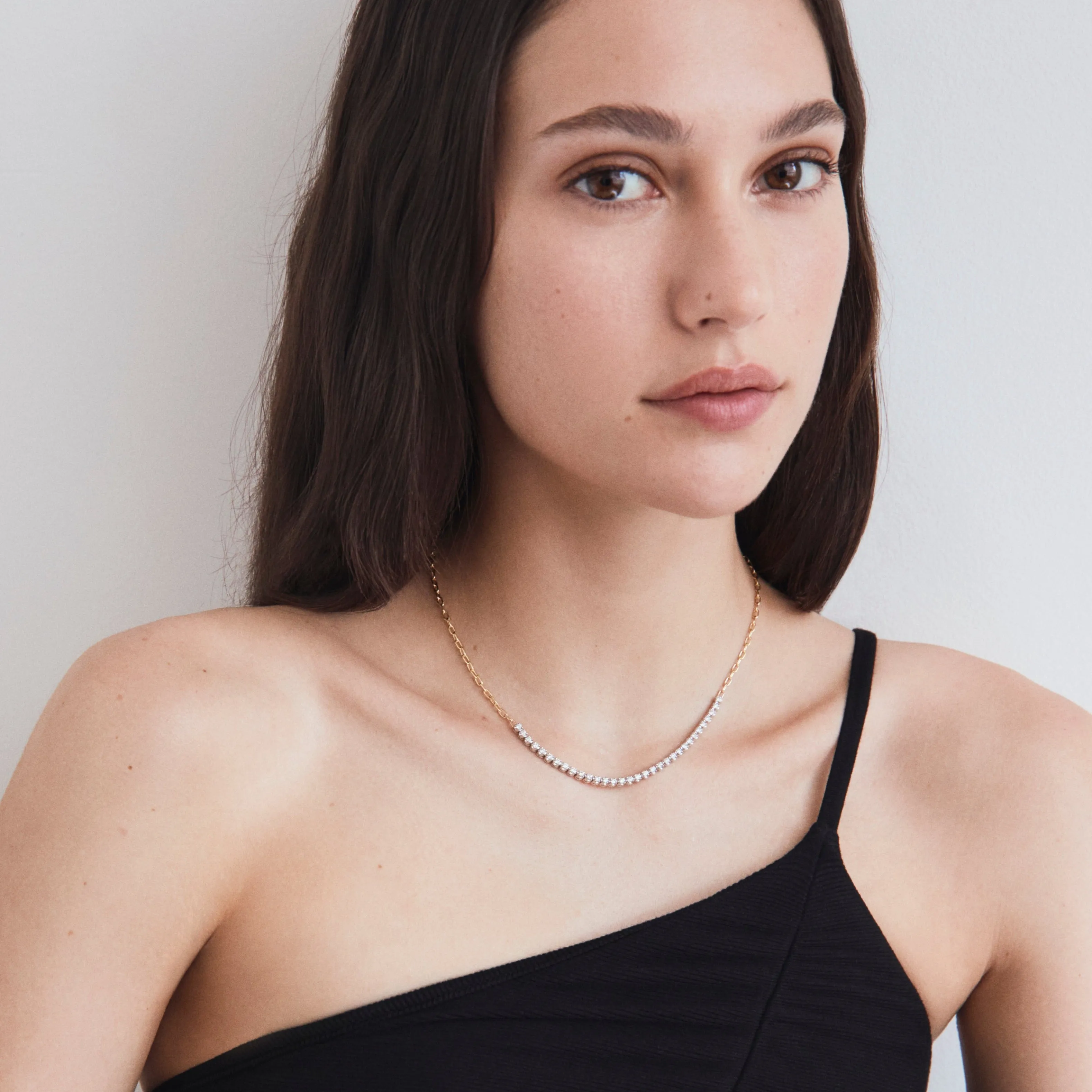 Simone Partial Tennis Necklace - White Diamond