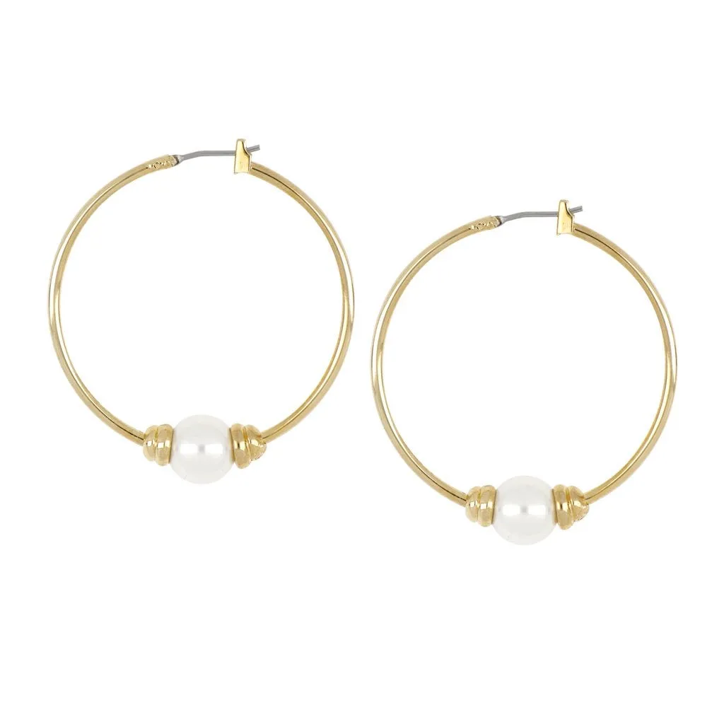 Single Pearl Large Hoop Earrings