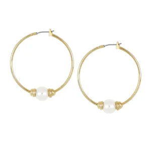 Single Pearl Large Hoop Earrings