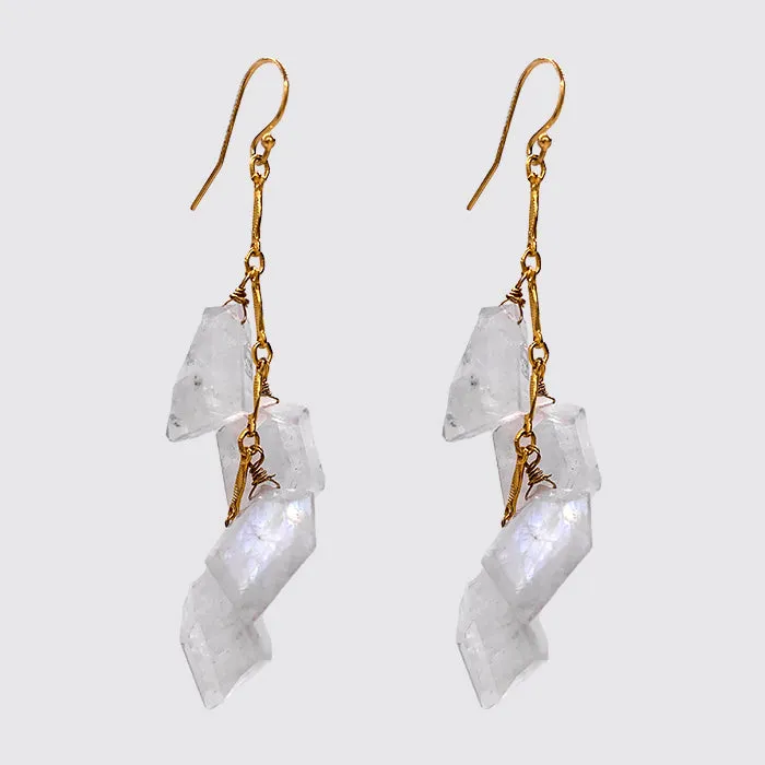 Slices Faceted Moonstone on Bar Chain Earrings