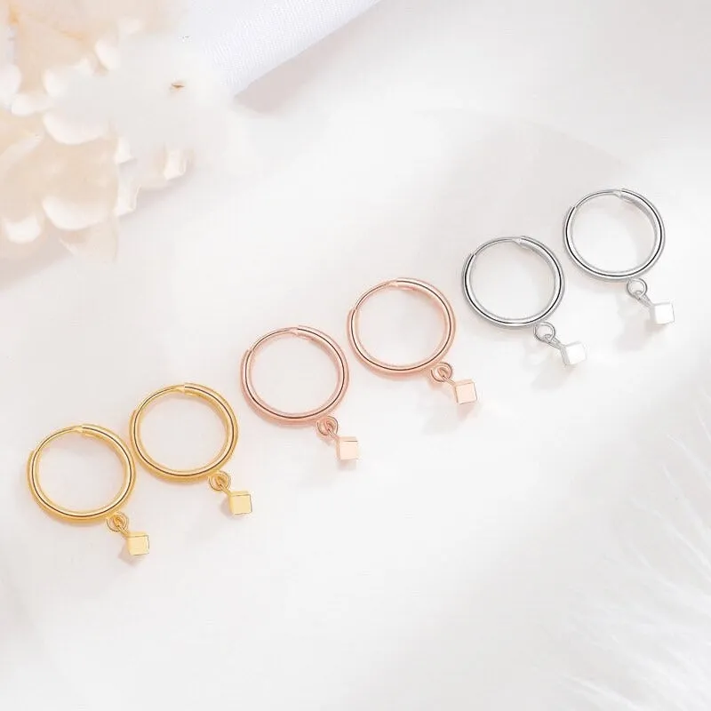 Small Dangle Huggie Hoop Earrings-SH029