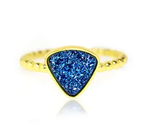 Small Triangle Blue Druzy 14K Gold Ring