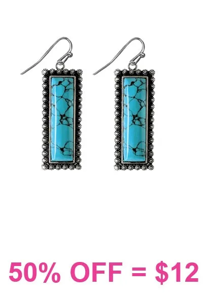 Small Turquoise rectangle earrings with silver border