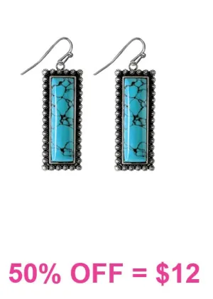 Small Turquoise rectangle earrings with silver border