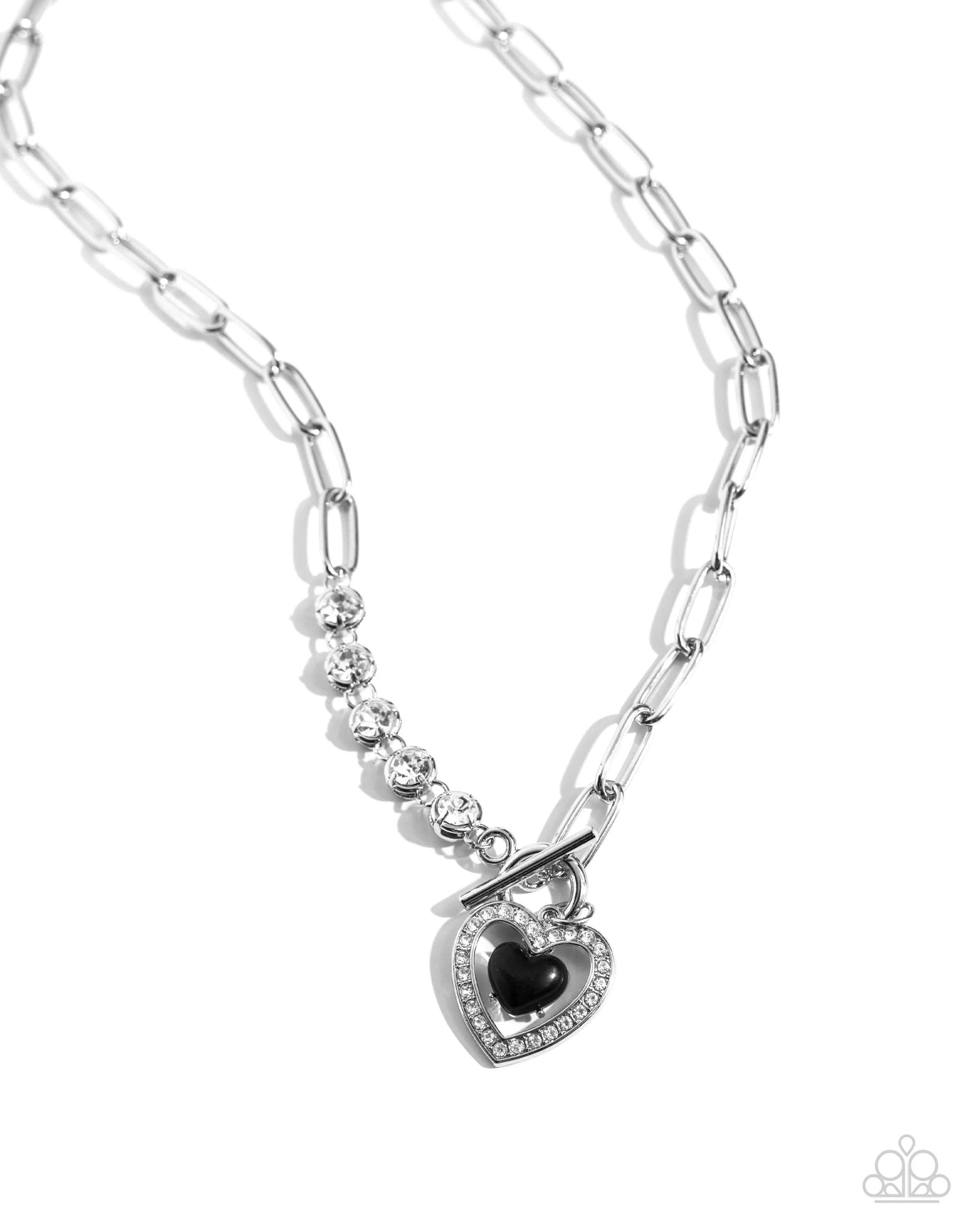 Soft-Hearted Style - Black - Acrylic Rhinestone Encrusted Heart Paparazzi Short Toggle Necklace
