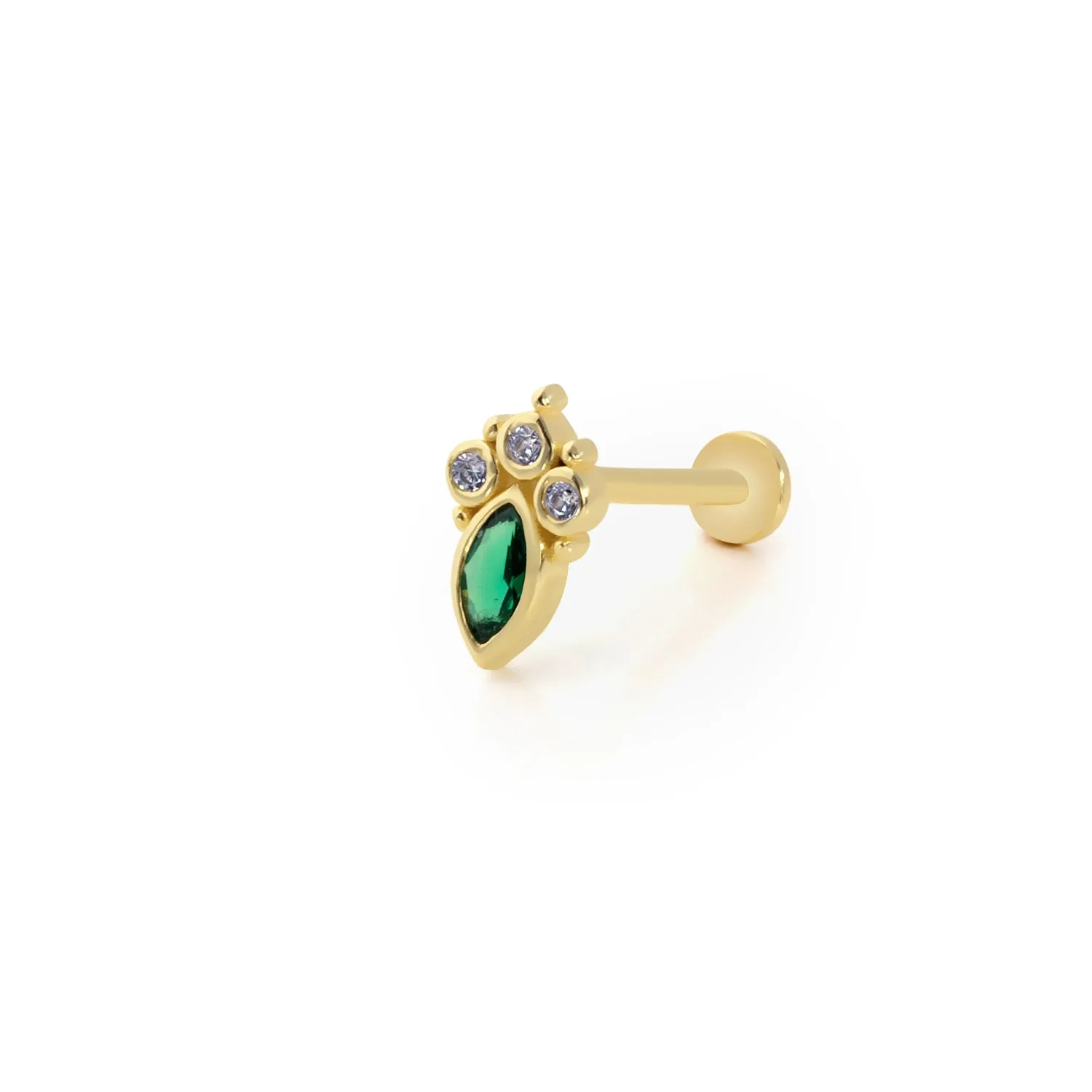 SOLID GOLD EMERALD STONE PIERCING