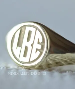 Solid Gold Personalized Block Monogram Signet Ring