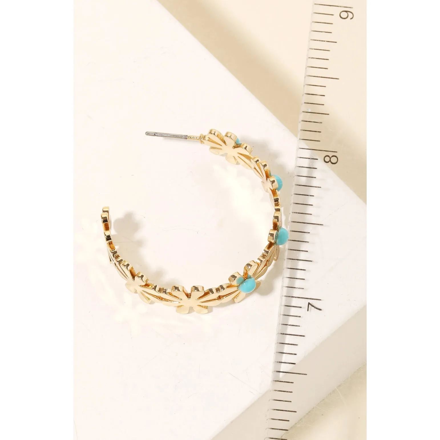 Solid Metallic Flower Link Hoop Earrings
