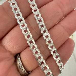 Solid Sterling Silver Diamond Cut Curb Chain Bracelet