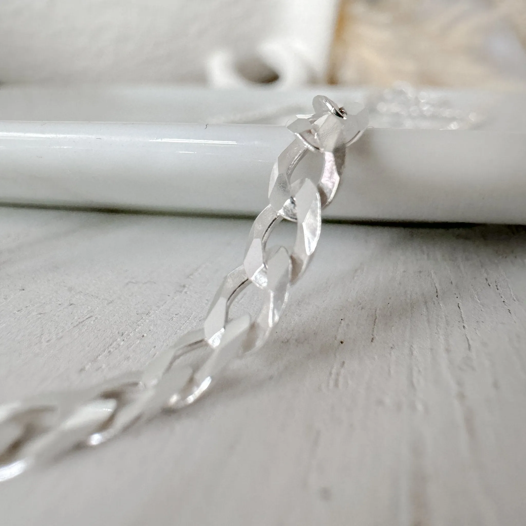 Solid Sterling Silver Diamond Cut Curb Chain Bracelet