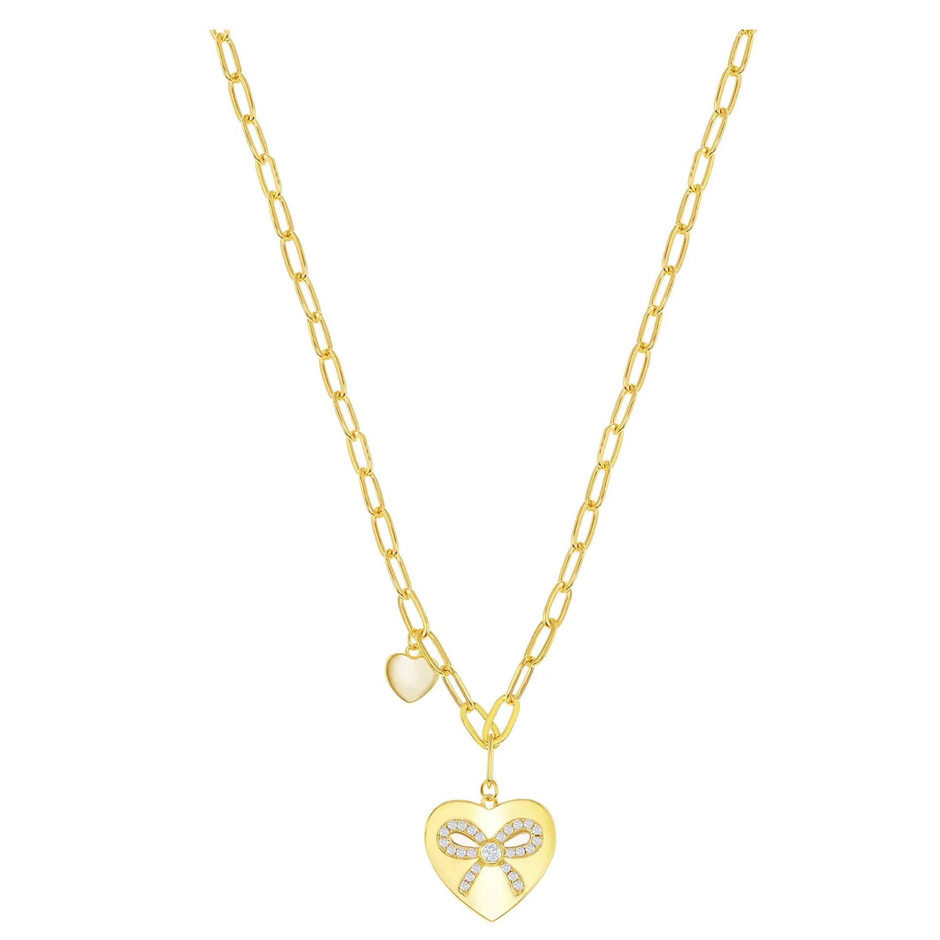 Sparkle Ribbon Double Heart Paperclip Necklace