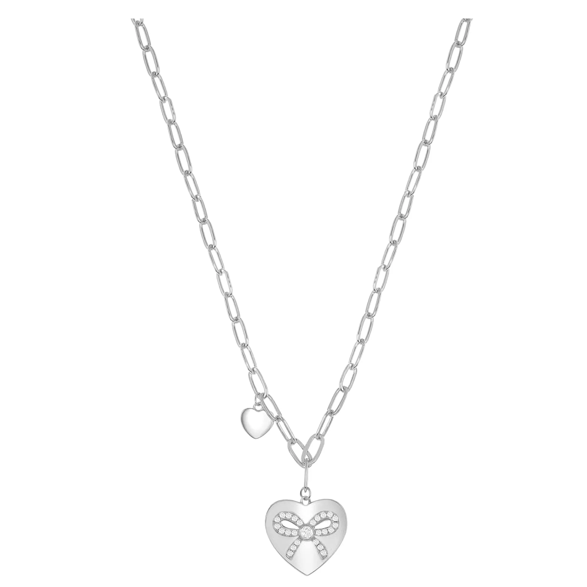 Sparkle Ribbon Double Heart Paperclip Necklace