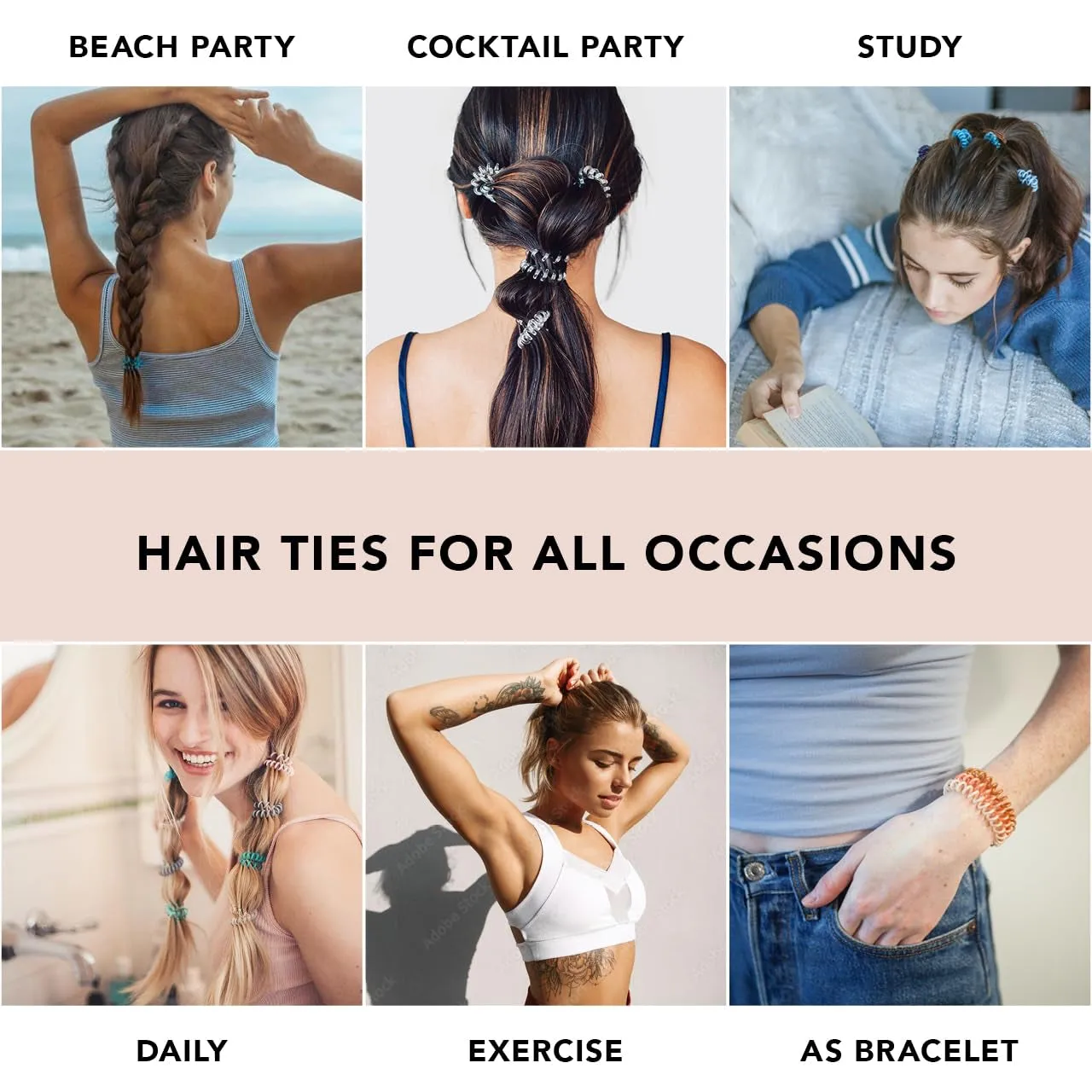 Spiral Hair Ties for Women, Coil Hair Ties for Thick Hair, No Crease Hair Tie, Spiral Hair Ties No Damage, Hair Coils & Phone Cord Hair Ties, 8Pcs (Brunette) - Valentines Day Gifts