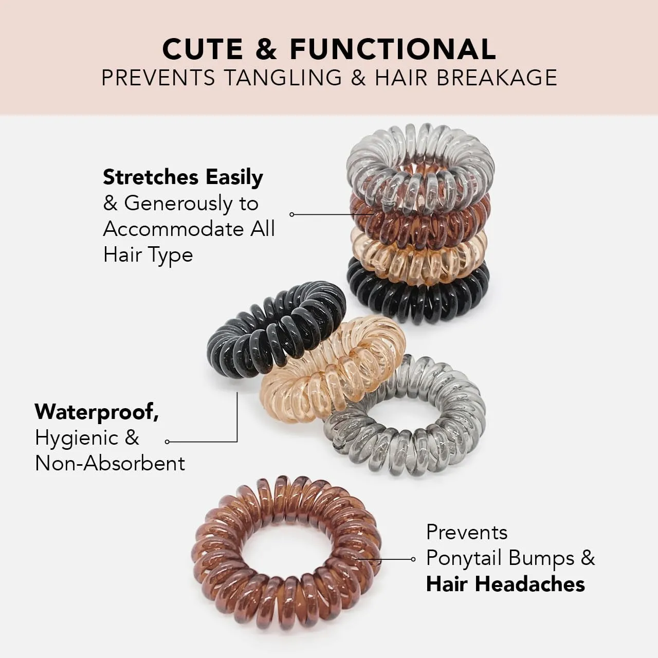 Spiral Hair Ties for Women, Coil Hair Ties for Thick Hair, No Crease Hair Tie, Spiral Hair Ties No Damage, Hair Coils & Phone Cord Hair Ties, 8Pcs (Brunette) - Valentines Day Gifts