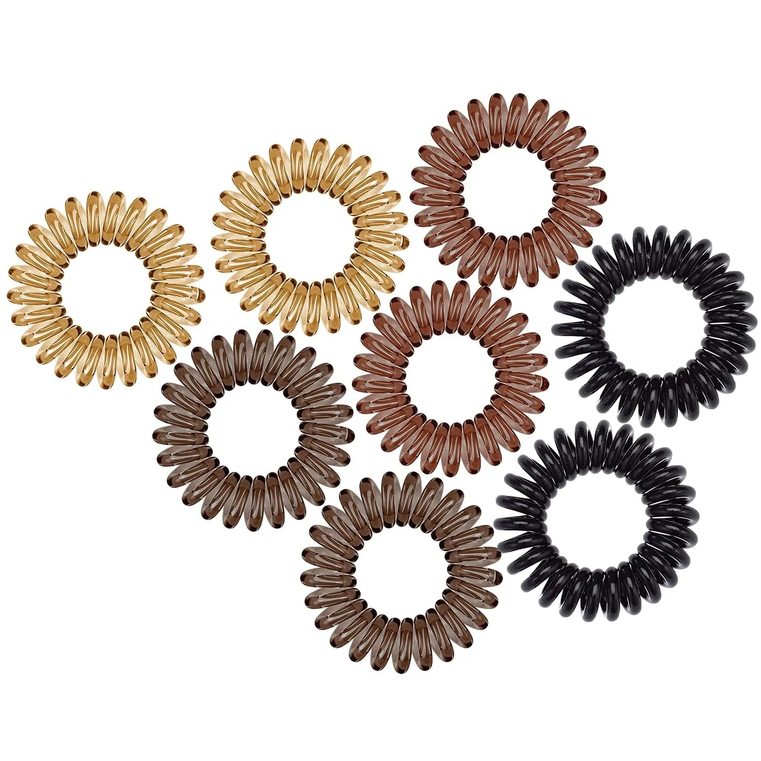 Spiral Hair Ties for Women, Coil Hair Ties for Thick Hair, No Crease Hair Tie, Spiral Hair Ties No Damage, Hair Coils & Phone Cord Hair Ties, 8Pcs (Brunette) - Valentines Day Gifts