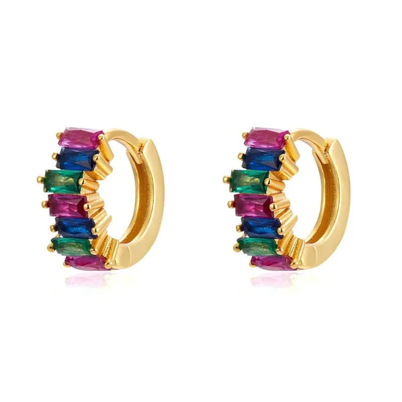 Stacked Rectangular Zircon Mini Hoops