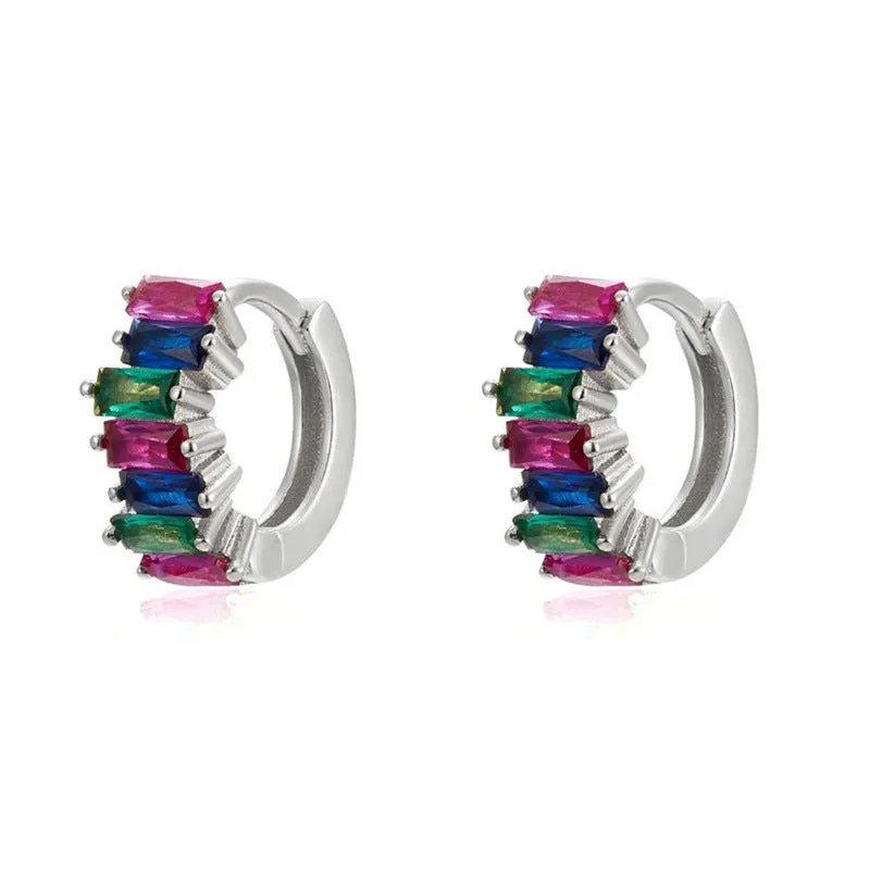 Stacked Rectangular Zircon Mini Hoops