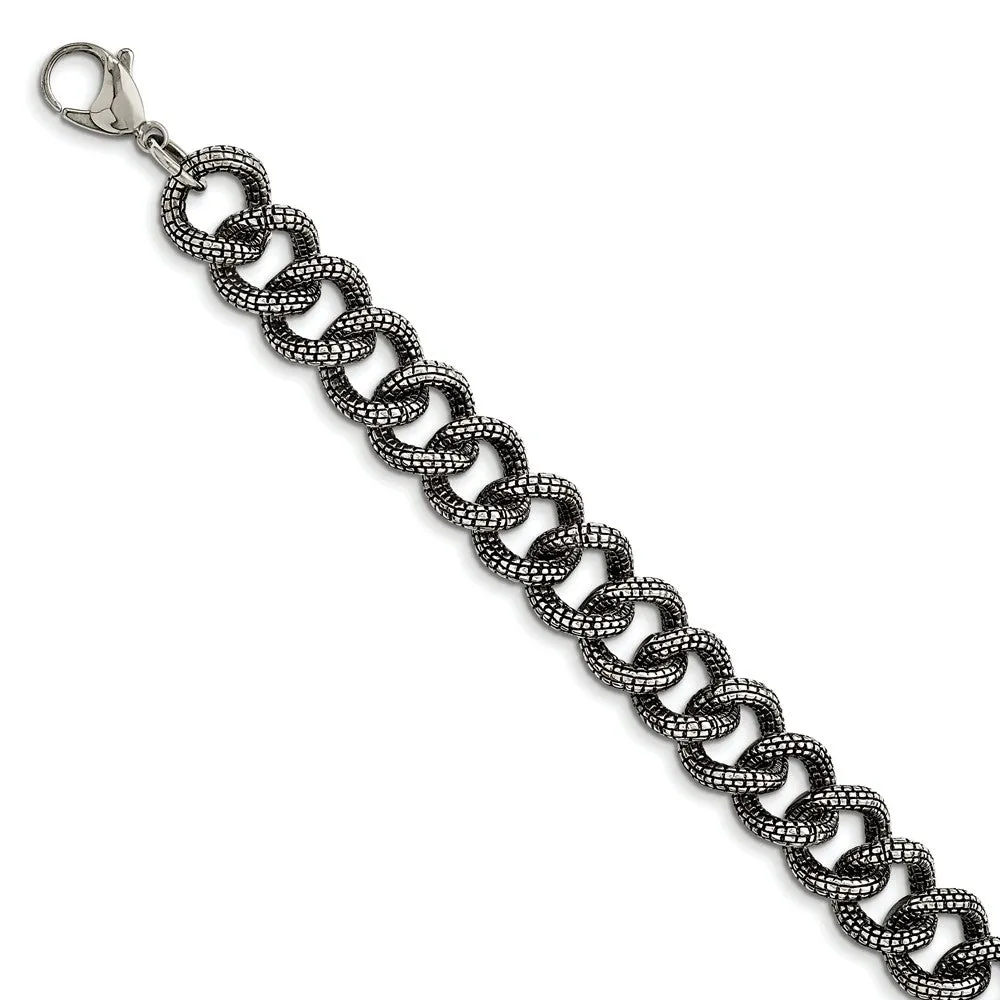 Stainless Steel Antiqued & Textured Links 24in Necklace