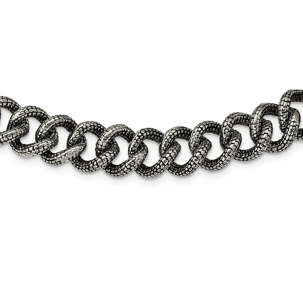 Stainless Steel Antiqued & Textured Links 24in Necklace