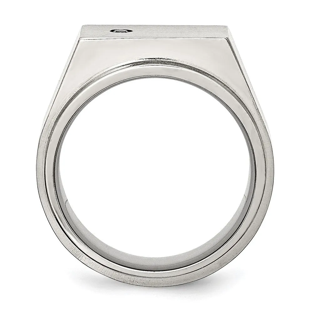 Stainless Steel Brushed and Polished CZ Signet Ring