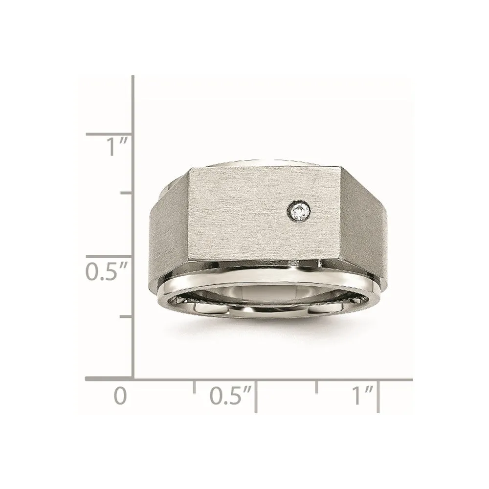 Stainless Steel Brushed and Polished CZ Signet Ring