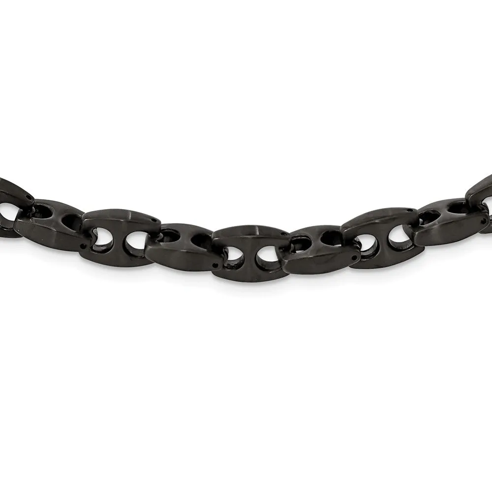 Stainless Steel Brushed Black IP Link Necklace