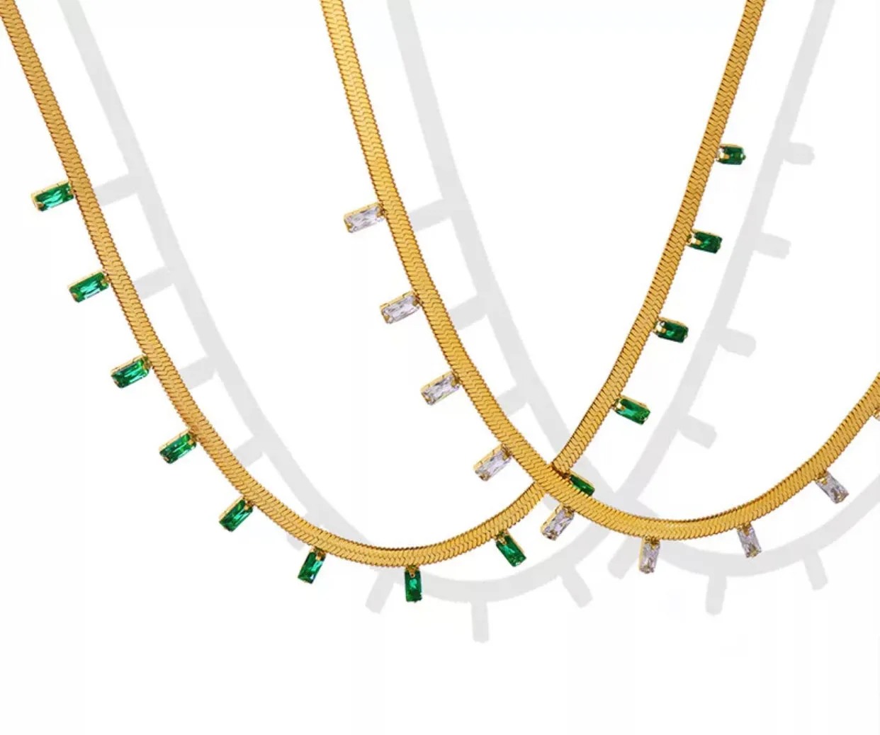 Stainless Steel Dainty Herring Bone Chain Link with CZ 311-5 | Erika Williner Designs